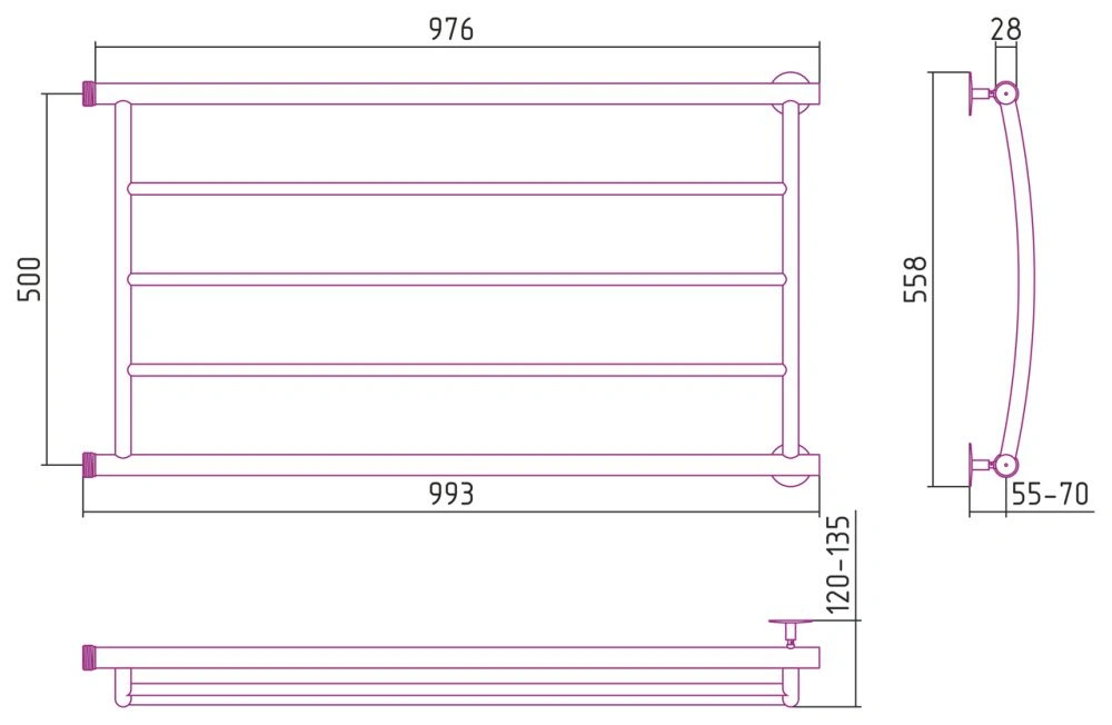Полотенцесушитель Минор 0602, 500х1000 (3) Г, Стилье