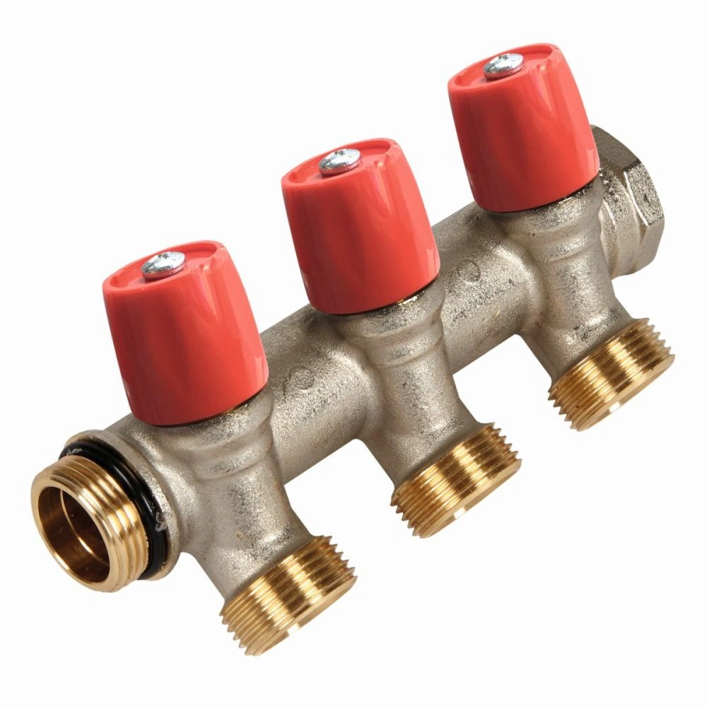 Коллектор с клапанами и евроконусом красный 3/4-4хЕК HENCO