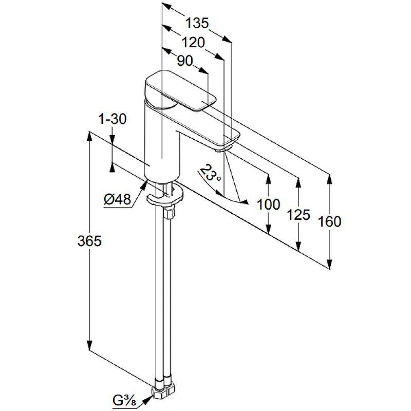 Смеситель для раковины однорычажный 100 мм, гладкий, KLUDI PURE&STYLE, хром