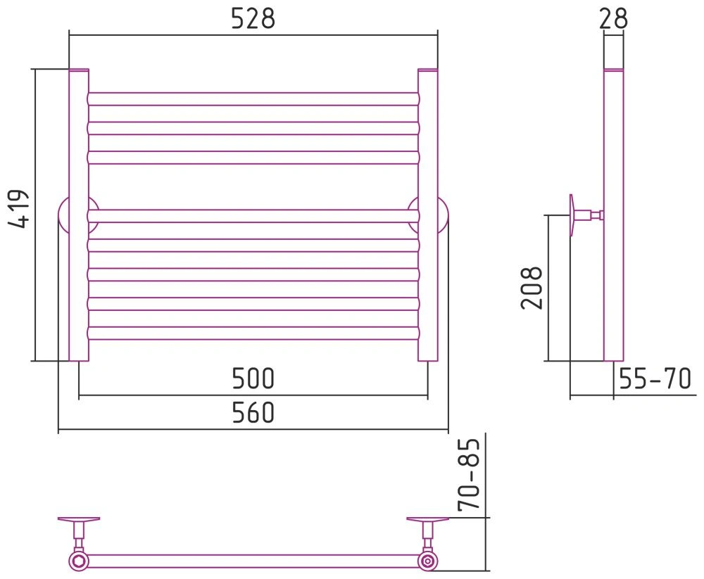 Полотенцесушитель Универсал-53 500х500 (3+5) П 18, полировка, Стилье