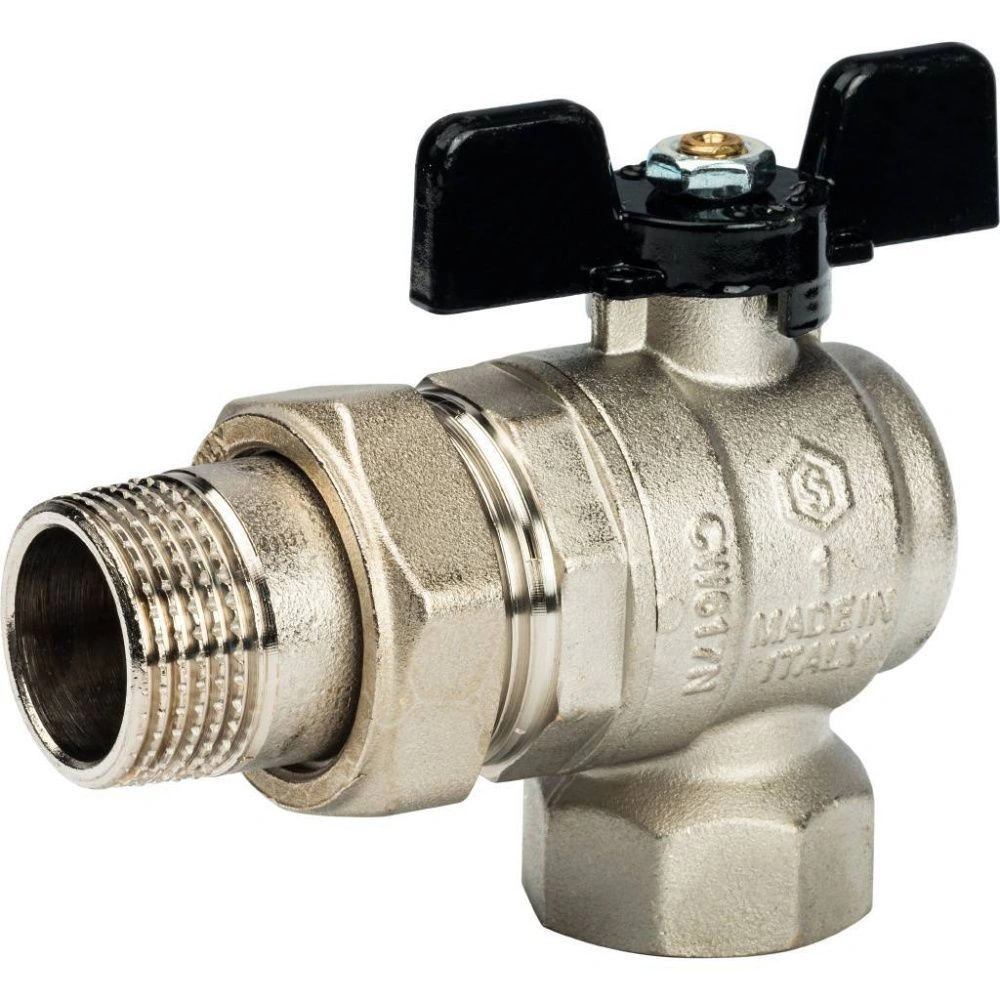 Кран шаровой полнопроходной угловой, ВР/НР, ручка бабочка 1, (американка) STOUT (гост)