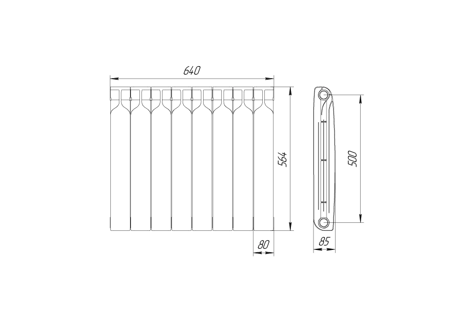Радиатор биметаллический Bilux pluse-R 500 (175 Вт)  8 секций