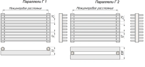 Радиатор Параллели Г 1 - 500-14 шаг 25, нп RAL 1M104SB020