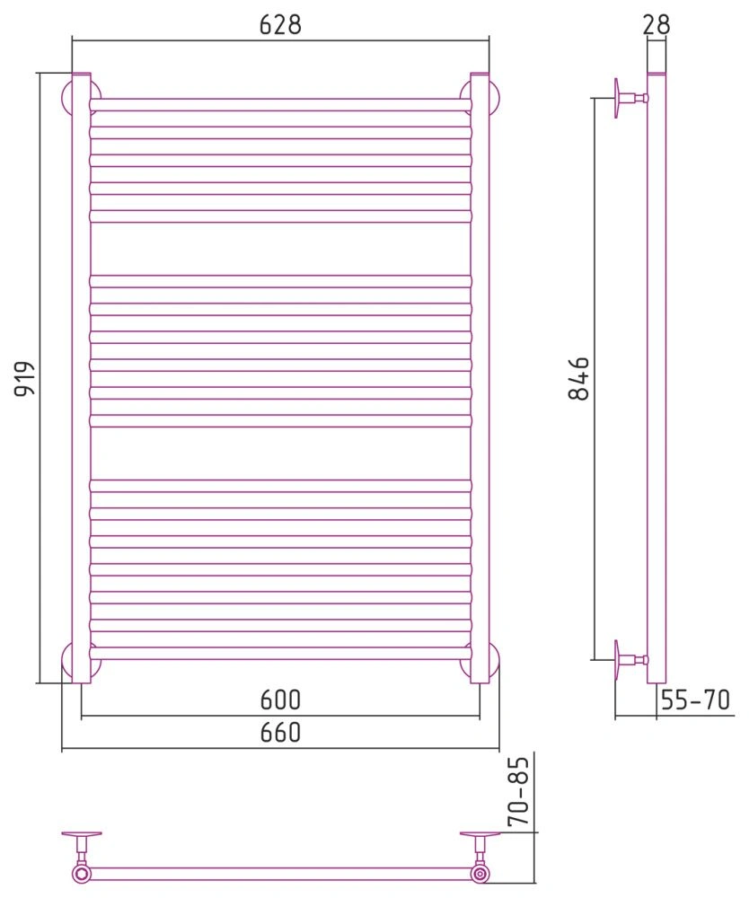 Полотенцесушитель Универсал-53 1000х600, нерж. ст., полировка Стилье