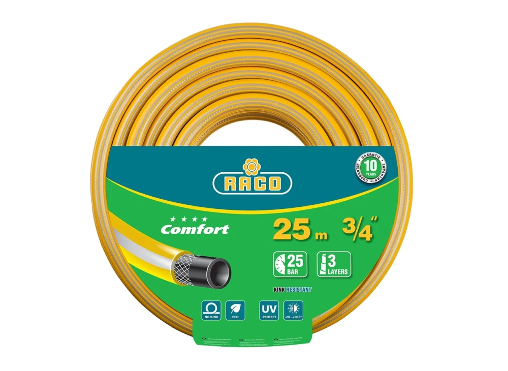 Шланг поливочный трёхслойный, армированный, RACO COMFORT, 3/4", 25 м, 25 атм