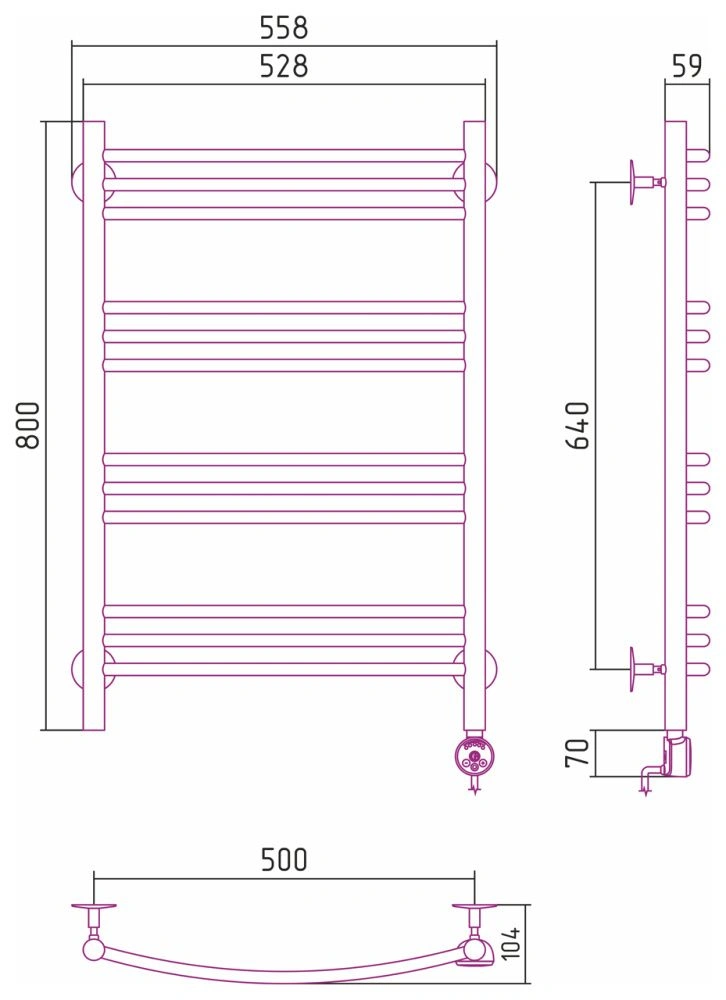 Полотенцесушитель электрический №10 ТП, 800х500 (3+3+3+3) Г16 Стилье