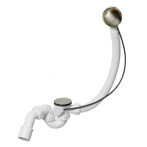 Сифон д/ванн с автоперел. L575хDN34, (ревиз, реш. н/ж 70, проб)вых.DN40/50,никель McAlpine