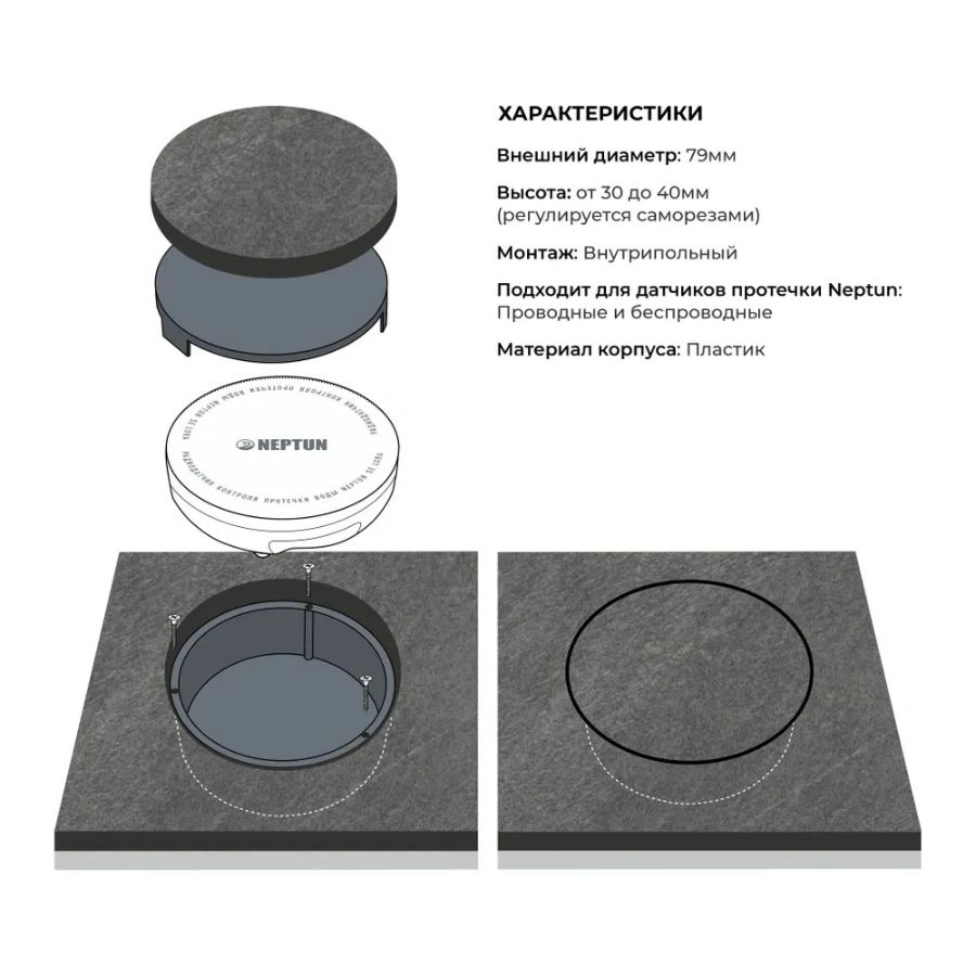 Бокс для внутрипольного монтажа датчиков протечки