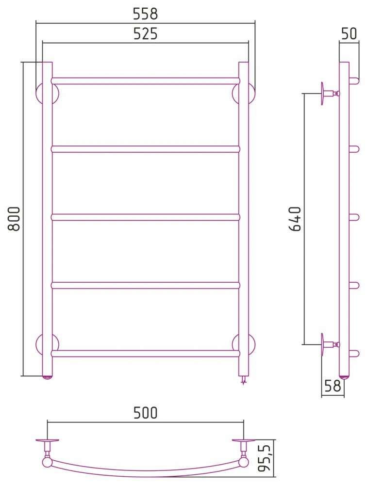 Полотенцесушитель электрический №40 П, 800х500  Стилье