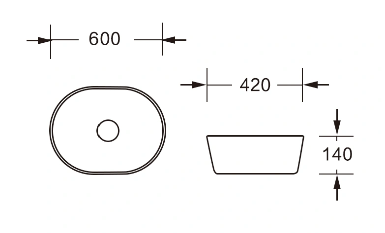 Раковина накладная овальная NUAGE (600*420*140),без перелива,белый глянец,MILLEAU
