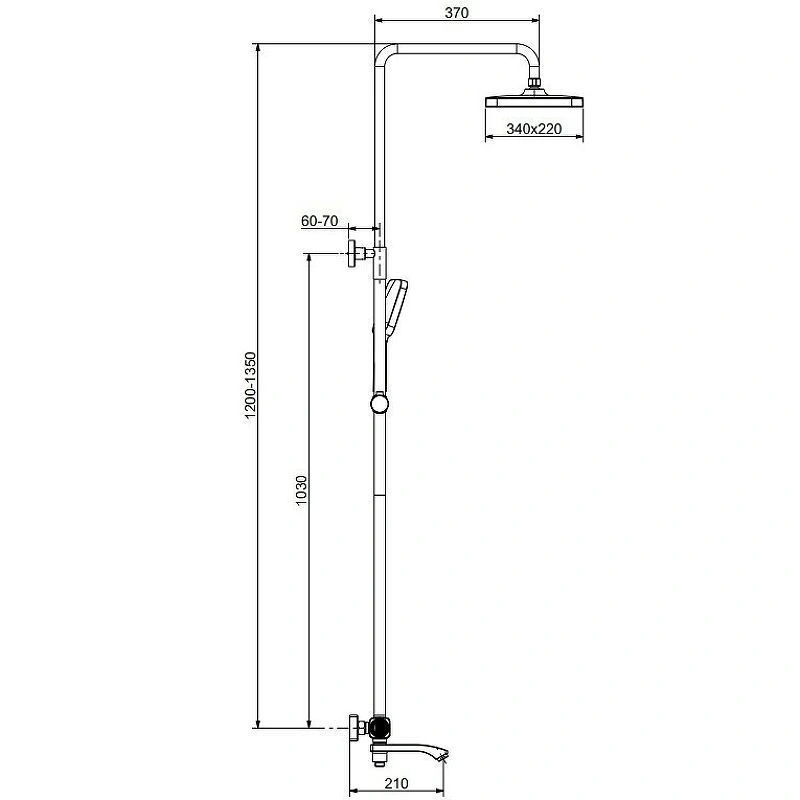 Душевая система для ванны с термостатом R01, черный матовый, RAGLO