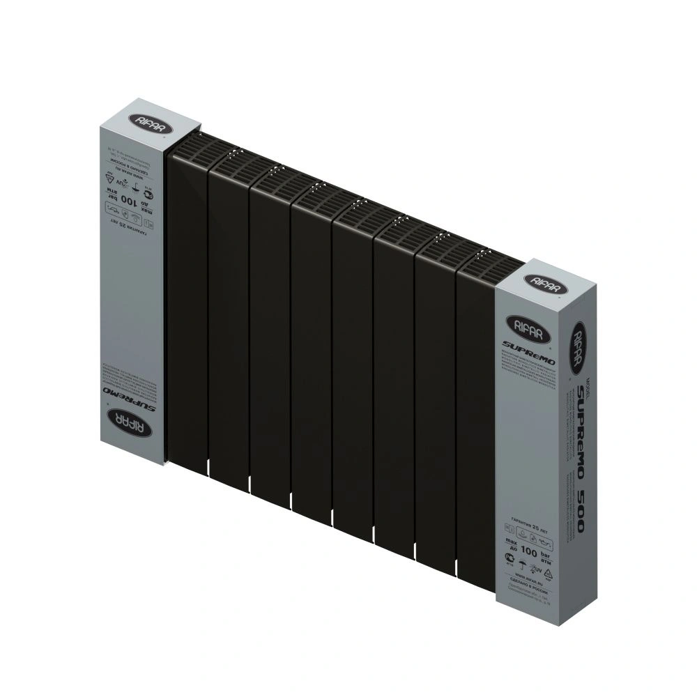 Радиатор биметаллический SUPReMO 500/90 (202Вт) 10 секций боковое подкл. Rifar Антрацит