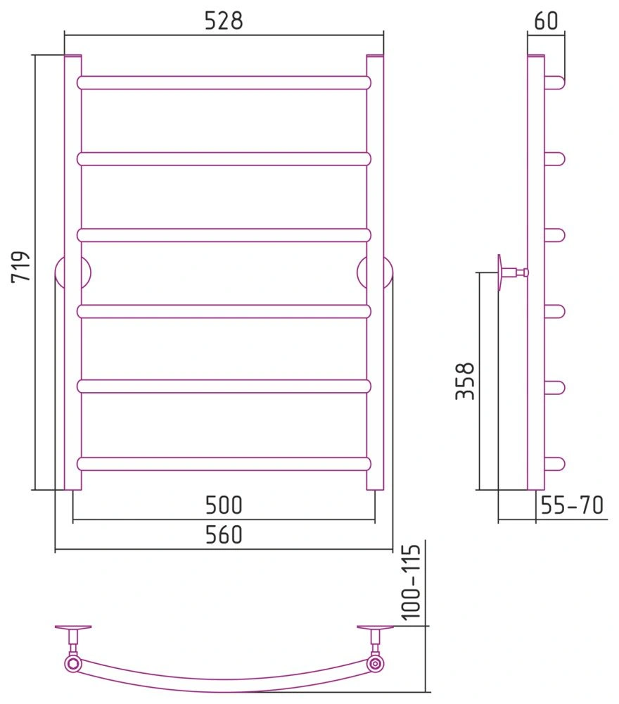 Полотенцесушитель Универсал-50 800х500, нерж. ст., полировка Стилье