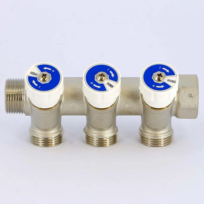 Коллектор с вент. вставками НВ 3/4" 3х3/4"ЕК Н 40мм никель Uni-Fitt