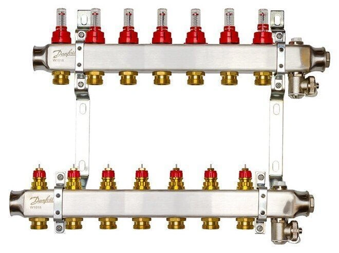 Коллекторы SSM-07F с расходомерами и кронштеинами, 7 контуров,  нерж. 