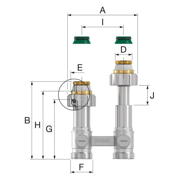 Узел нижнего подключения DT2/50 телескопический прямой, ВР3/4х3/4НР Simplex (F10084)