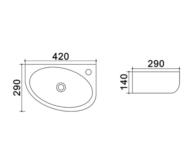 Раковина подвесная правая 42*29*14 AZARIO