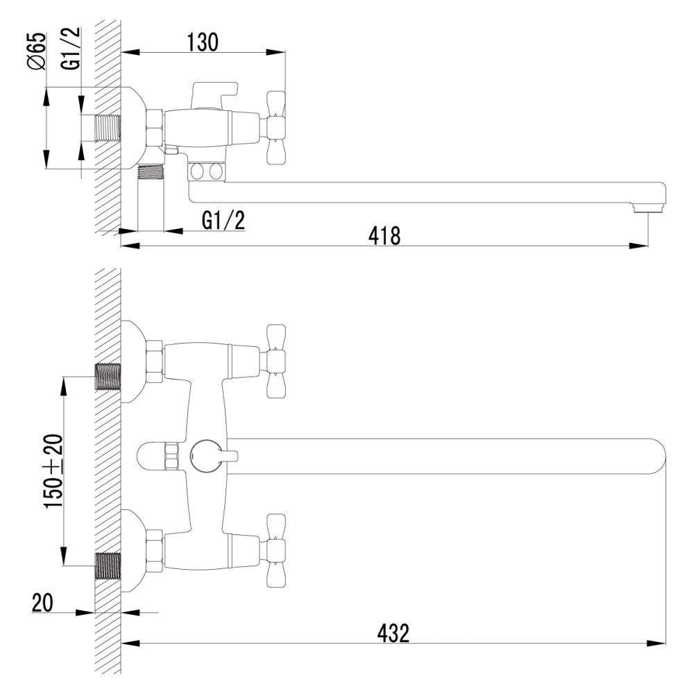 Смеситель универсальный BENEFIT с плоским изливом 350мм (с лейкой и шлангом) хром LEMARK