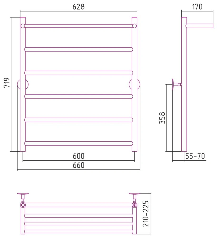 Полотенцесушитель водяной Универсал-54 800х600, нерж. ст., Стилье