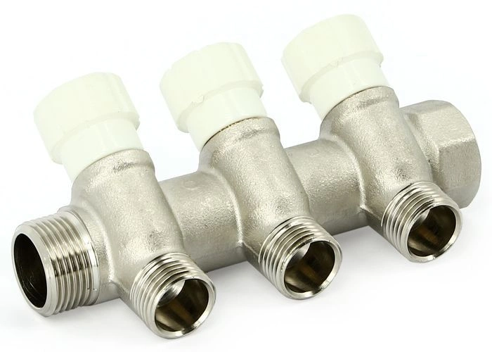 Коллектор с вент. вставками НВ 1" 2х1/2" Н 40мм никель Uni-Fitt