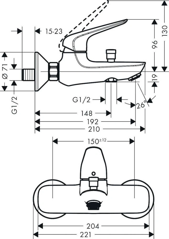 Смеситель д/ван. Novus, однорычажный, HANSGROHE