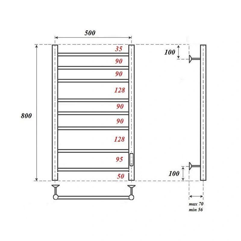Полотенцесушитель электрический  Аврора П8 500x800 диммер справа, хром Point