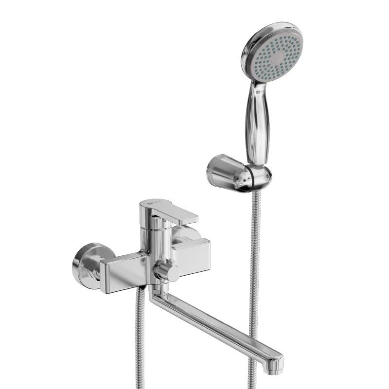 Смеситель универсальный AURA с плоским изливом 300мм (с лейкой и шлангом) хром LEMARK