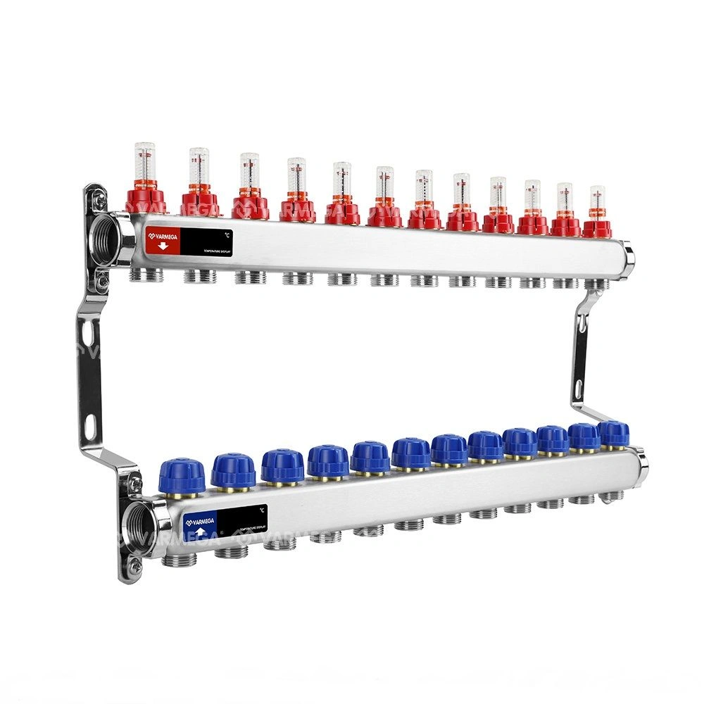 Коллектор с расходомерами 12 выходов (ВР1", 3/4" EK), нерж сталь Varmega