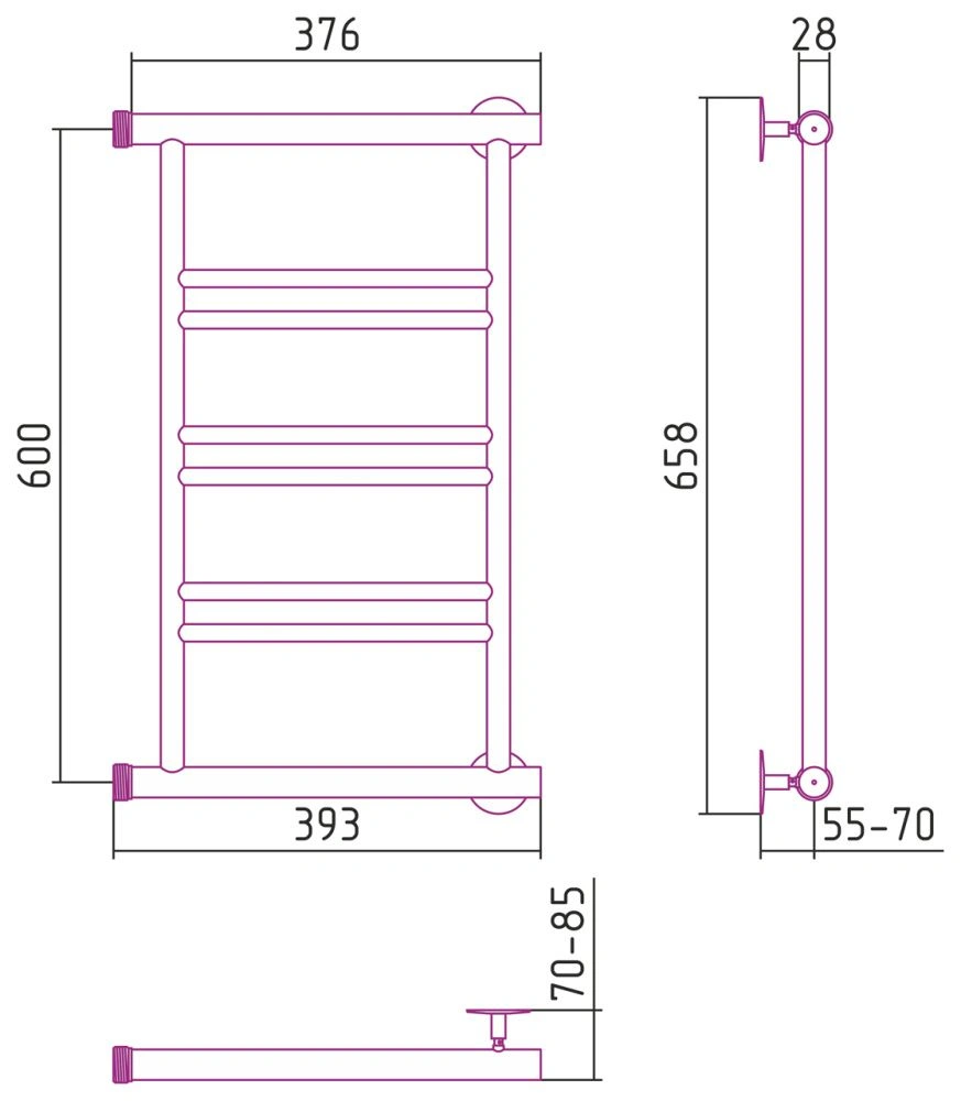 Полотенцесушитель Минор 00601, 600х400, (2+2+2) П Стилье