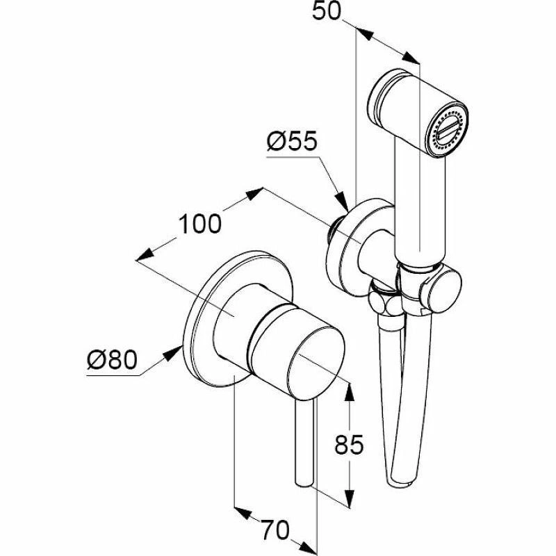 Комплект гигиенического душа встраиваемый Kludi Bozz (ручка Modern), хром