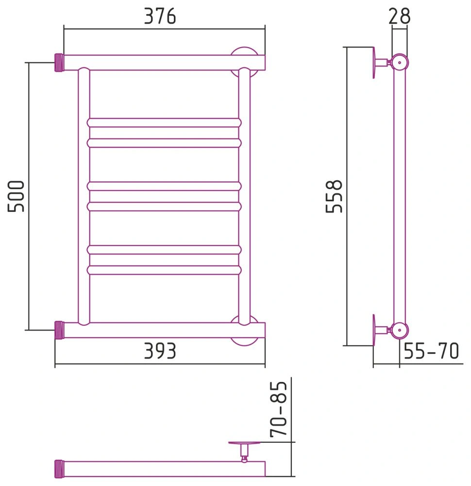 Полотенцесушитель Минор 00601, 500х400, (2+2+2) П Стилье