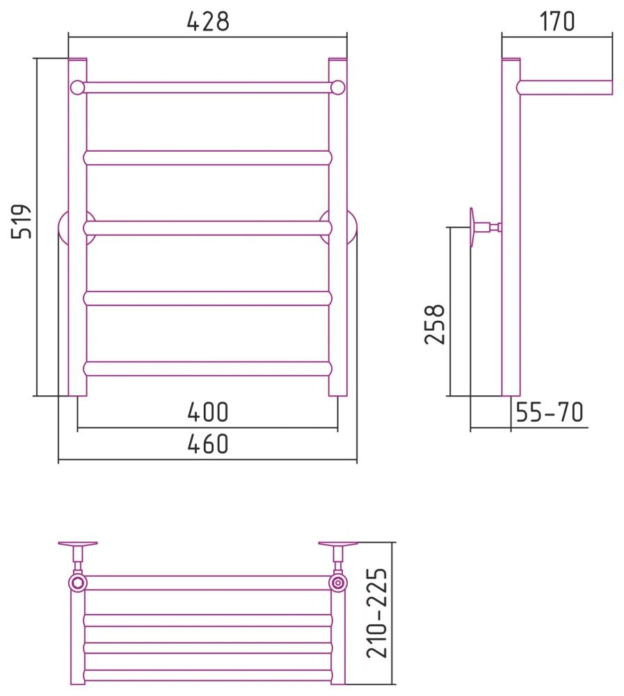 Полотенцесушитель водяной  Универсал-54 600х400, нерж. ст., Стилье