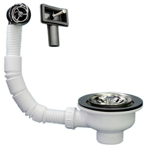 Выпуск для кухонной мойки с круглым/прямоугольным переливом (d=115мм, выход 1 1/2) Хром McAlpine