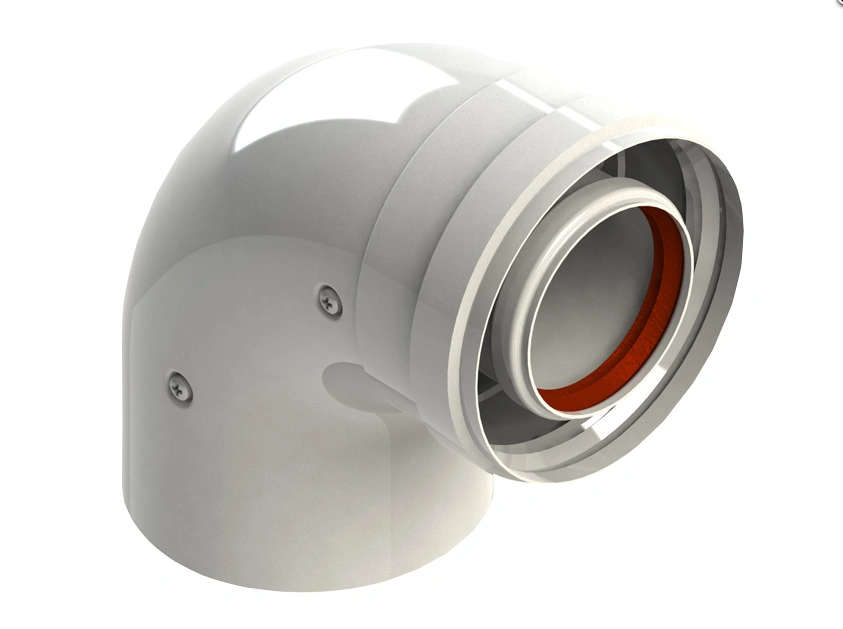 Колено коаксиальное (алюм. окраш. белым) DN60/100, угол 90° (папа/мама) 