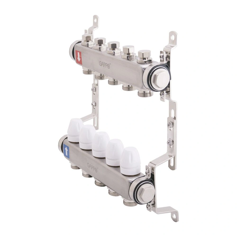Коллектор из нержавеющей стали с запорными клапанами  (8 вых), Gappo