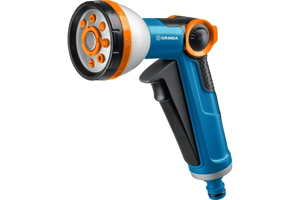 Пистолет поливочный, с регулятором напора, 8 режимов, курок спереди, GRINDA X-8 PROLine