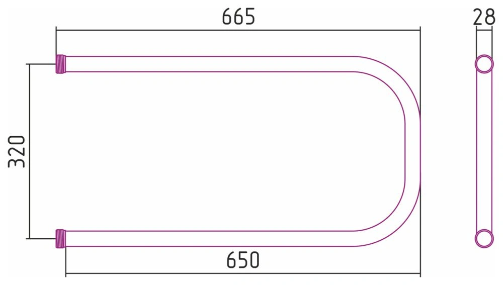 Полотенцесушитель П-образный 320х650, G 1" резьба-сгон Стилье