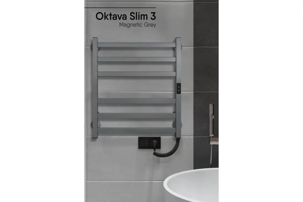 Полотенцесушитель Oktava Slim 3 (electro) б/п  60/50 (унив.скрыт.подкл.R/L, Magnetic Grey) INDIGO