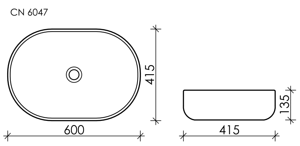 Раковина накладная Элемент (Element) 600x415x135мм (CN6047) Ceramicanova 
