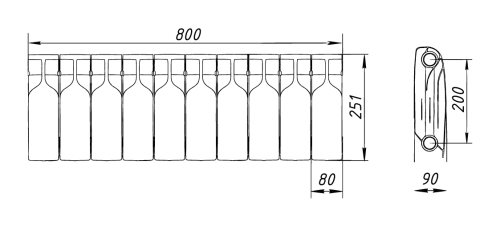 Радиатор биметаллический Bilux pluse-R 200 (98 Вт) 10 секций
