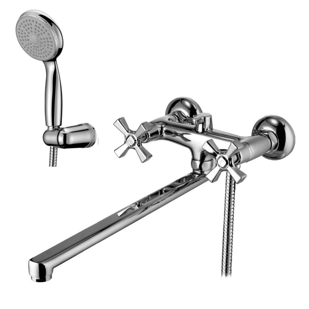 Смеситель универсальный BENEFIT с плоским изливом 350мм (с лейкой и шлангом) хром LEMARK