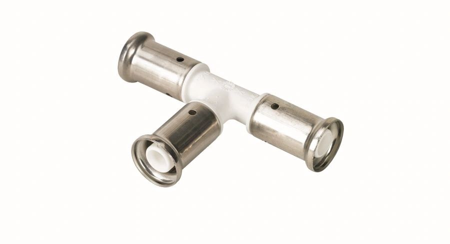 Тройник 16-16-16, ПВДФ, пресс (белый) HENCO