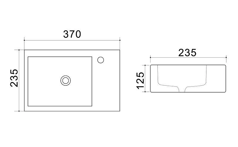 Раковина подвесная левая 37х23,5х12,5 AZARIO