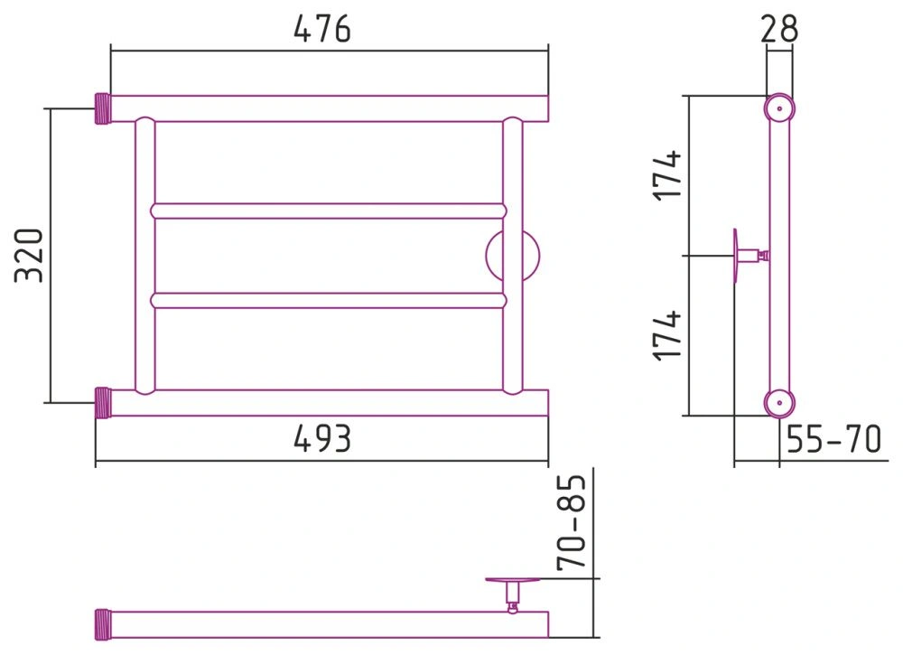 Полотенцесушитель водяной Минор 00600, 320х500, (2) П, Стилье