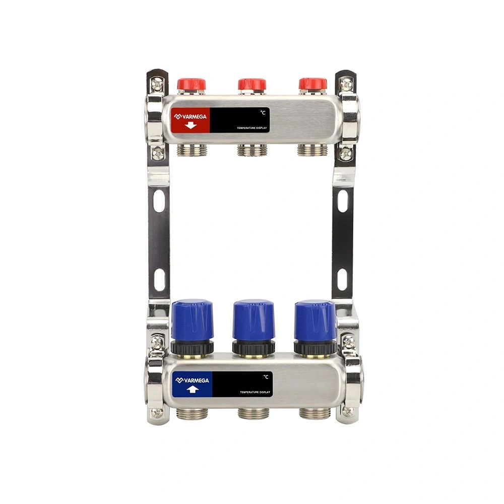 Коллектор с регулирующими и балансировочными клапанами 3 выхода (ВР1", 3/4" EK), нерж сталь Varmega