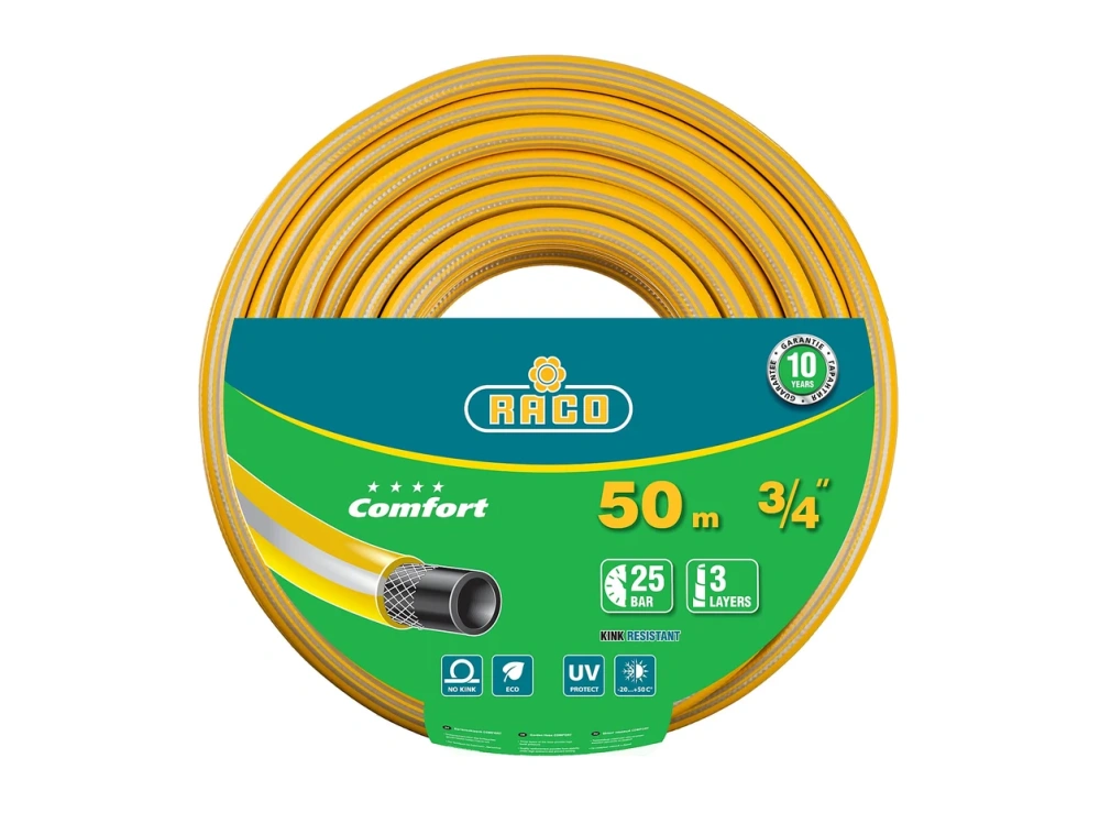 Шланг поливочный трёхслойный, армированный, RACO COMFORT, 3/4", 50 м, 25 атм