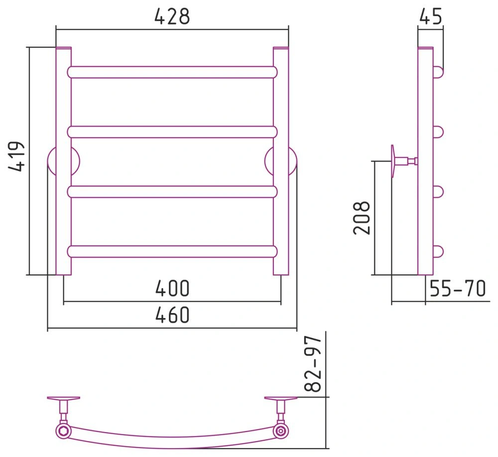 Полотенцесушитель Универсал-50 500х400, нерж. ст., полировка Стилье