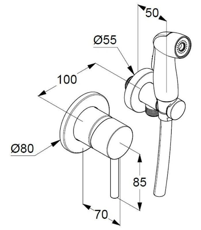 Комплект гигиенического душа встраиваемый Kludi Bozz (ручка Классик), хром