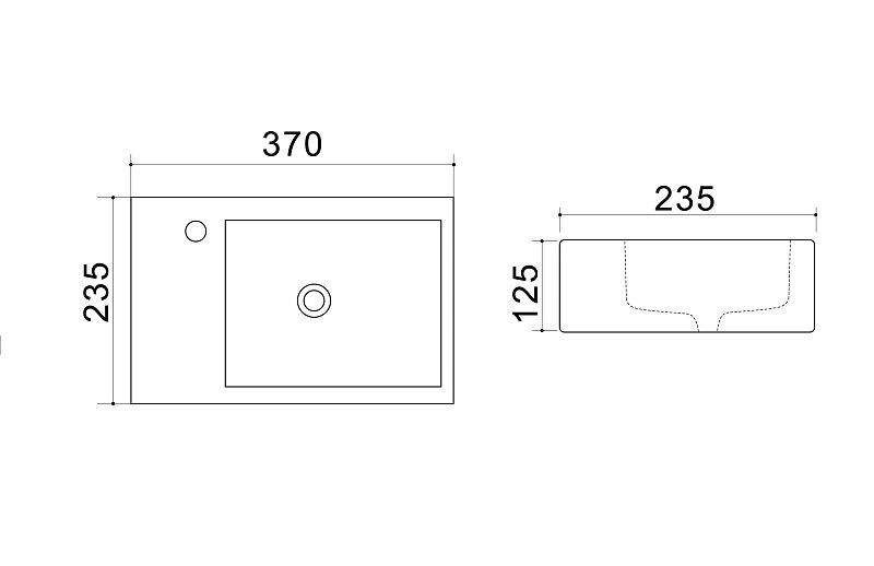 Раковина подвесная правая 37х23,5х12,5 AZARIO