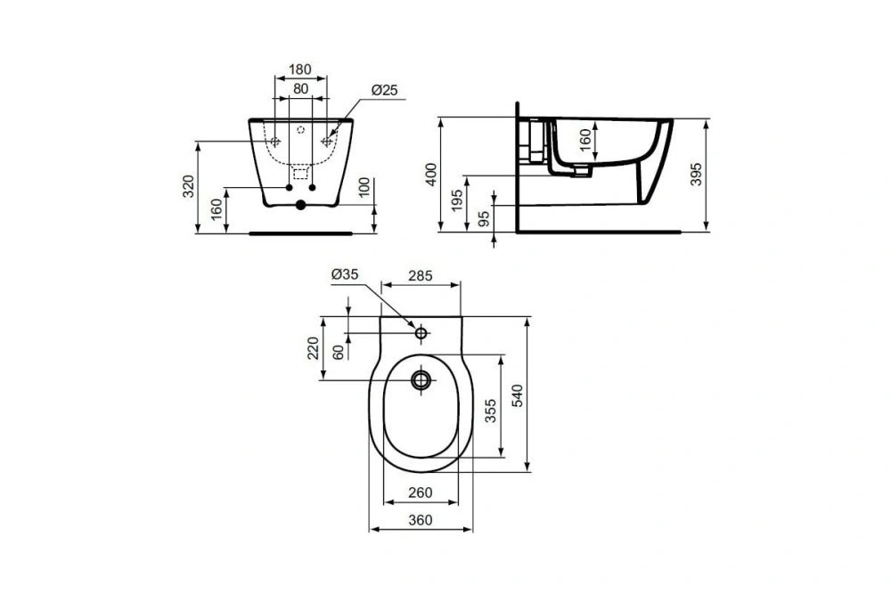 Биде подвесное Connect, со скрытым креплением, IDEAL STANDARD